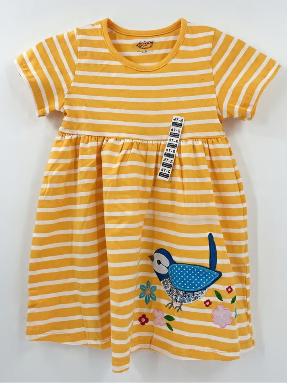 Kidsyard Greenland Bird Applique Striped Dress Yellow 4T-5 NWT